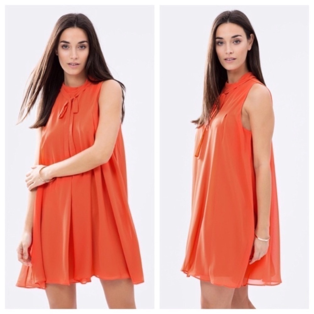 BCBGeneration | Orange Pleated High Neck Mini Dress